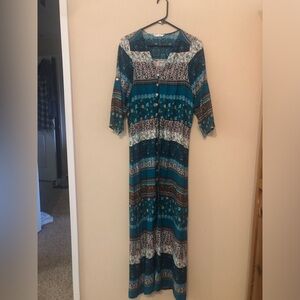 Elegant Teal and White Maxi Dress